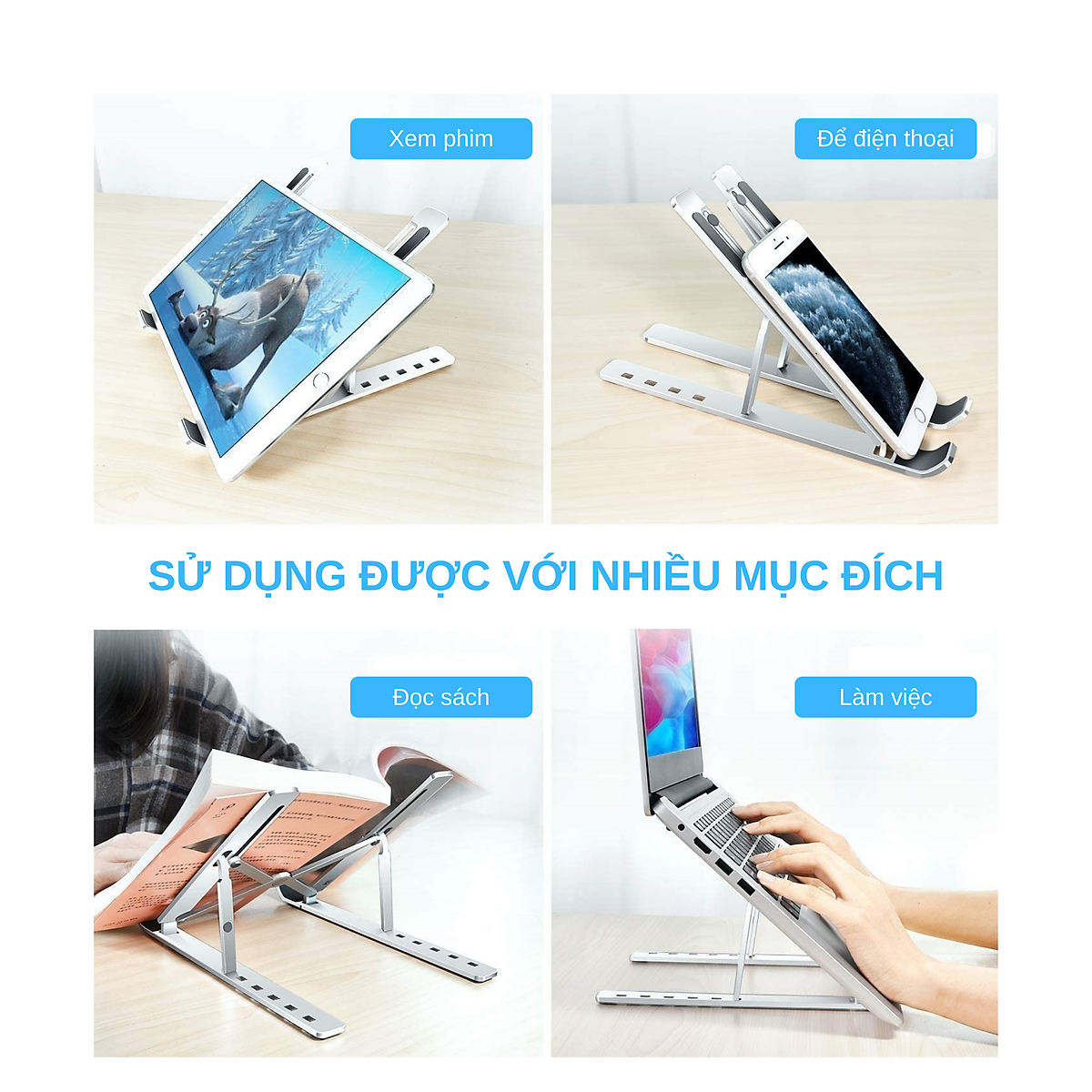 Giá Đỡ Laptop Hợp Kim Nhôm Cao Cấp Có Thể Gấp Gọn, Giúp Tản Nhiệt Laptop, Macbook, Máy Tính Xách Tay. 07 Vị Trí Điều Chỉnh Góc Độ FS060