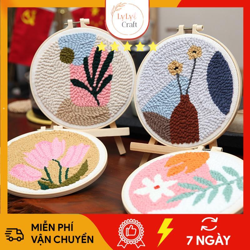 Bộ Thêu Len Xù Punch Needle, Bộ Tranh Thêu Len Nổi Diy Nhiều Mẫu Dùng Để Trang Trí