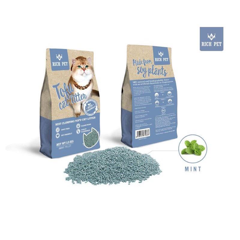 Cát mèo, Cát đậu nành vệ sinh cho mèo Richpet tofu litter 2,5kg dùng được cho Petree Minion, Pura X, Pura Max Rich Pet