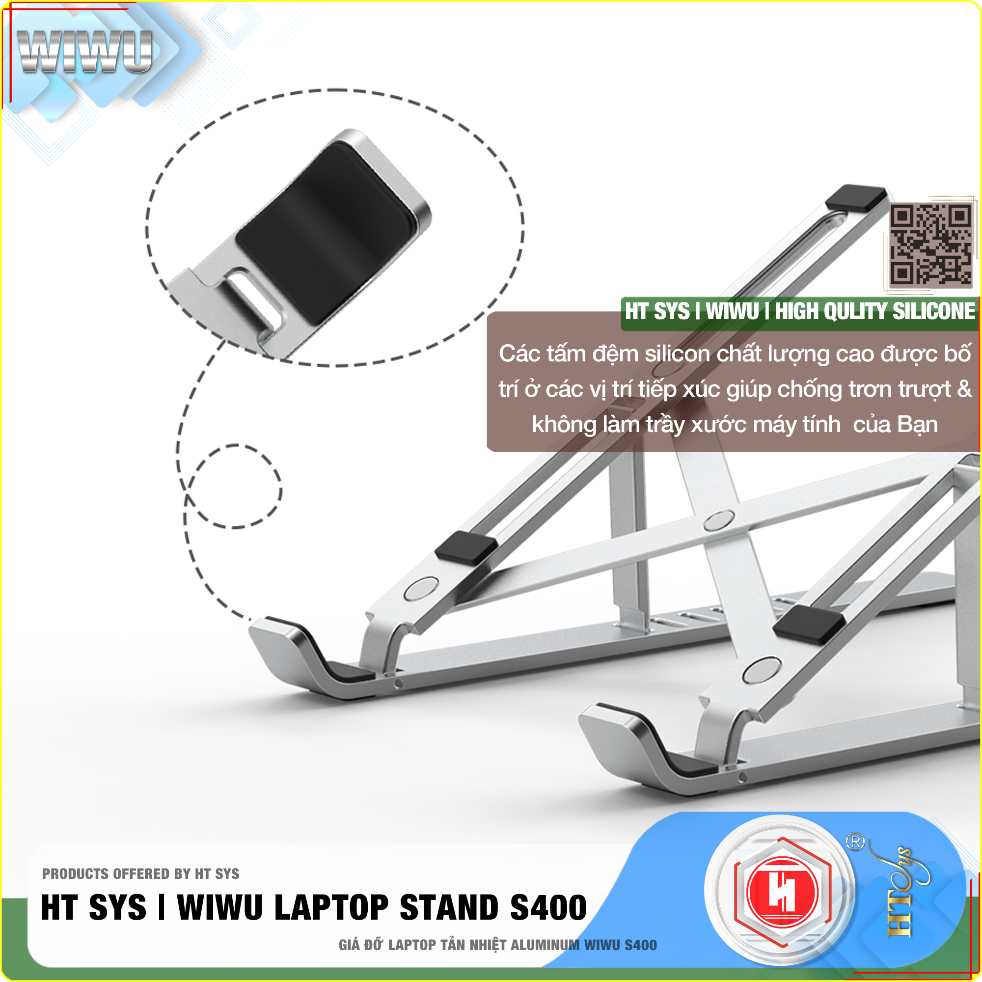 Giá đỡ laptop gấp gọn HT SYS wiwu LAPTOP stand S400-Hợp kim nhôm cao cấp-Đế tản nhiệt laptop, macbook, máy tính xách tay-06 Chế độ điều chỉnh góc độ-Hỗ trợ máy 13 inch đến 15,6 inch và tất cả máy tính bảng-[Hàng Nhập Khẩu]