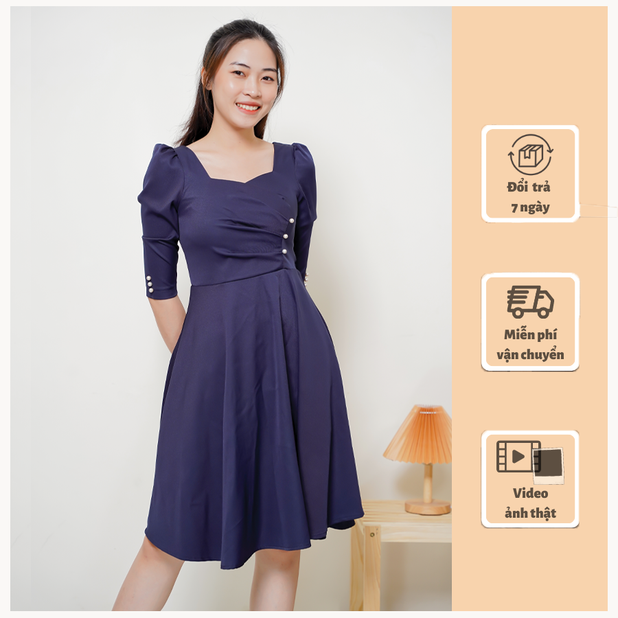 Đầm nữ V68 thiết kế chất vải co giãn thoáng mát phong cách tiểu thư tinh tế đủ size từ 45kg - 65kg