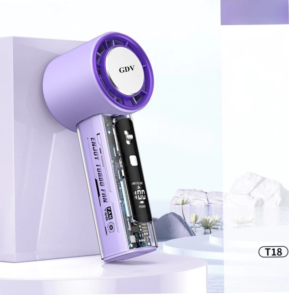 Quạt Cầm Tay Mini GDV T-18 Turbin 100 Cấp Độ Gió Có Sò Lạnh Pin 4000 mAh - Màu Ngẫu Nhiên - Hàng Chính Hãng