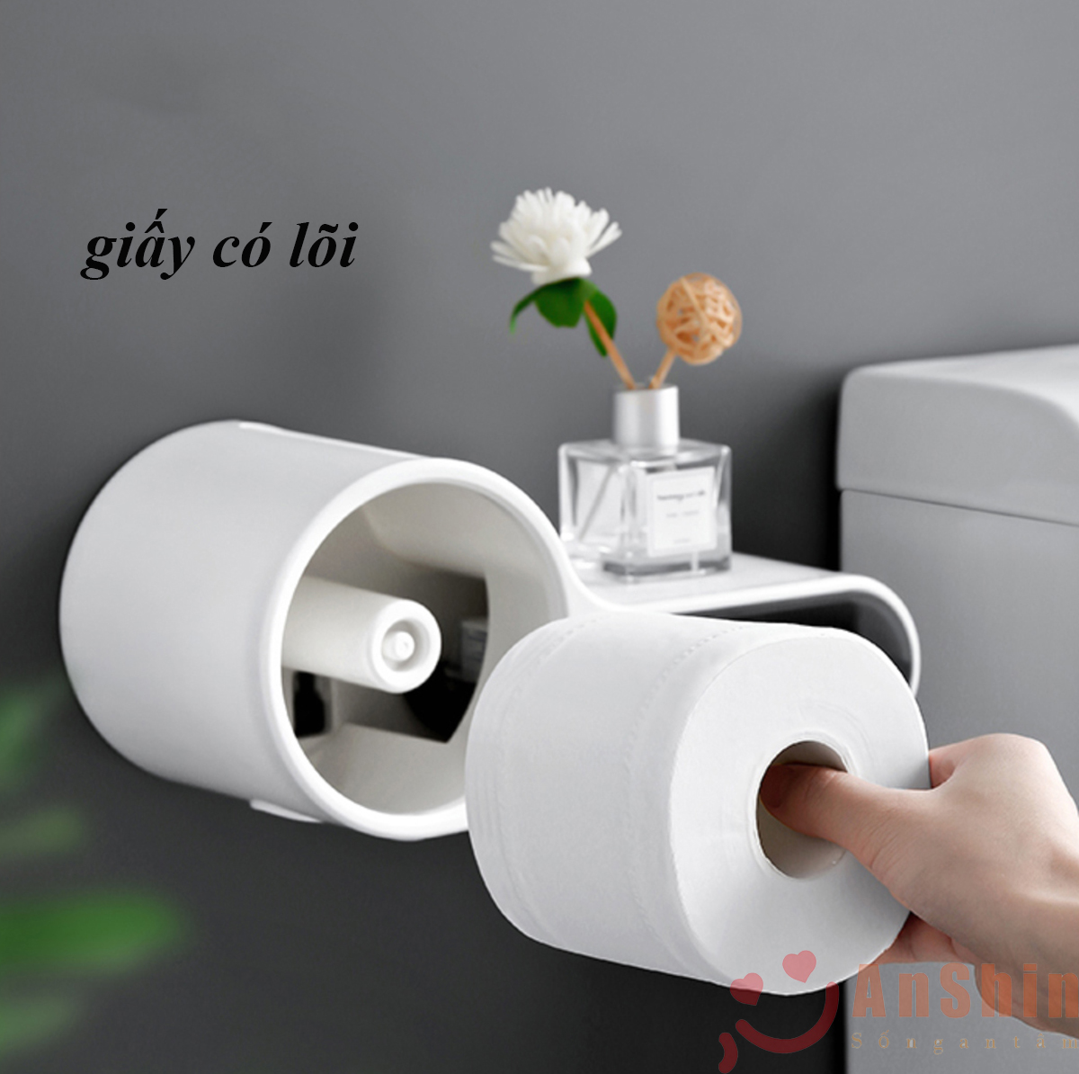 Hộp đựng giấy vệ sinh 2 ngăn dán tường - nhựa ABS cao cấp hình chìa khóa sang trọng