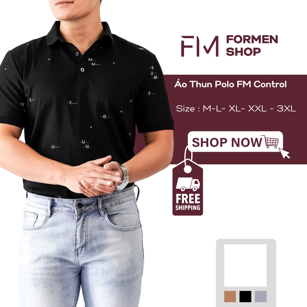 Áo polo nam phối họa tiết trẻ trung năng động, chất thun Polyester chống nhăn, chống bắm bụi - FORMEN SHOP - FMPS212