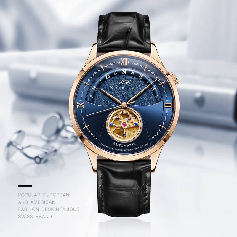 Đồng hồ nam chính hãng IW CARNIVAL IW525G-1 Kính sapphire ,chống xước,Chống nước ,Bảo hành 24 tháng,Máy cơ ,Dây da cao cấp,thiết kế lộ cơ thể thao
