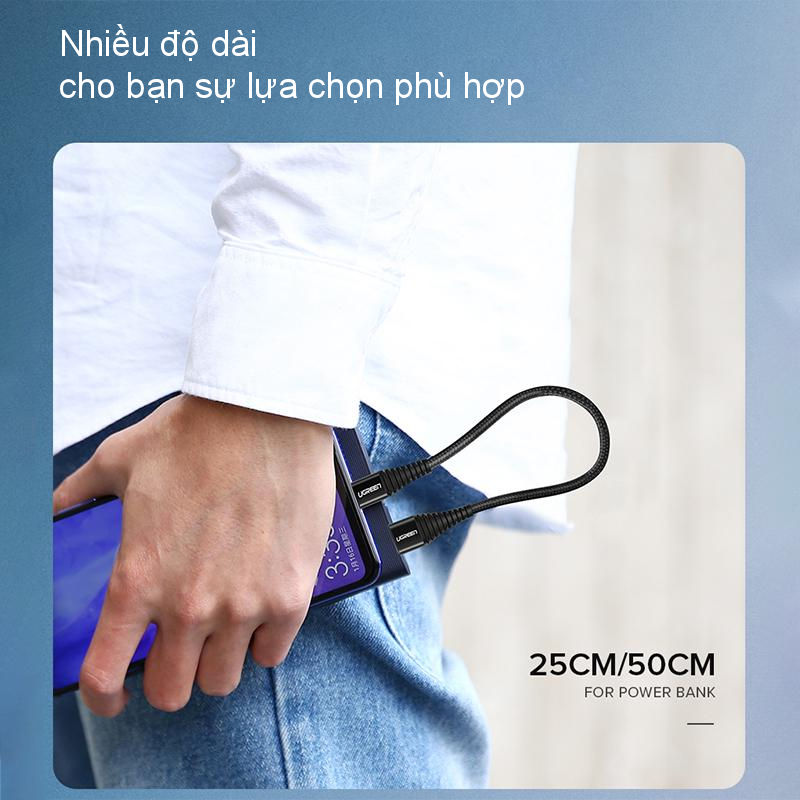 Cáp sạc nhanh UGREEN US301 USB 2.0 sang USB type C dòng 3A dài 0.25-2m - Hàng nhập khẩu chính hãng