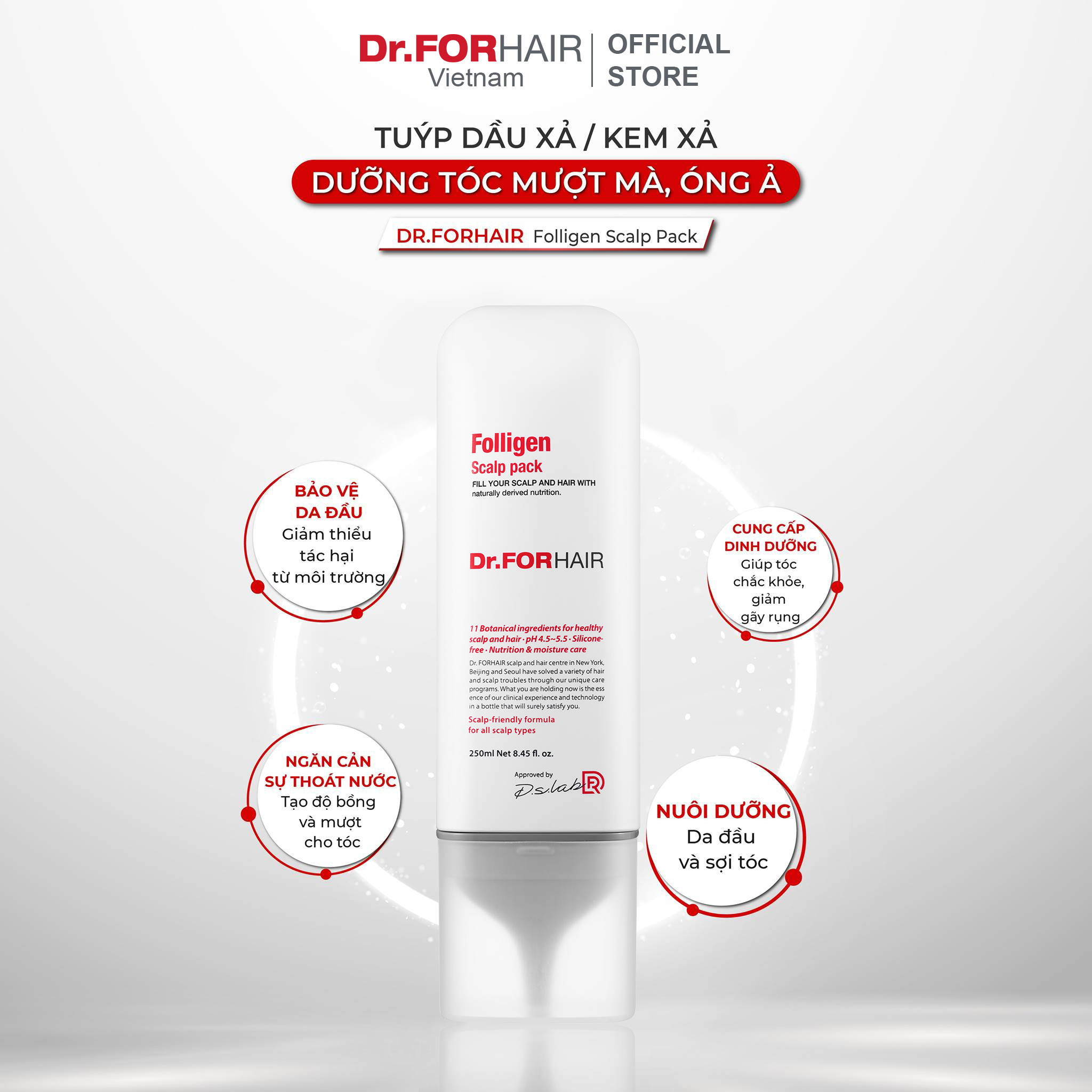 Bộ gội xả dưỡng hỗ trợ mọc tóc nuôi dưỡng da đầu khỏe mạnh Dr.FORHAIR Folligen Plus x Scalp Pack x Tonic