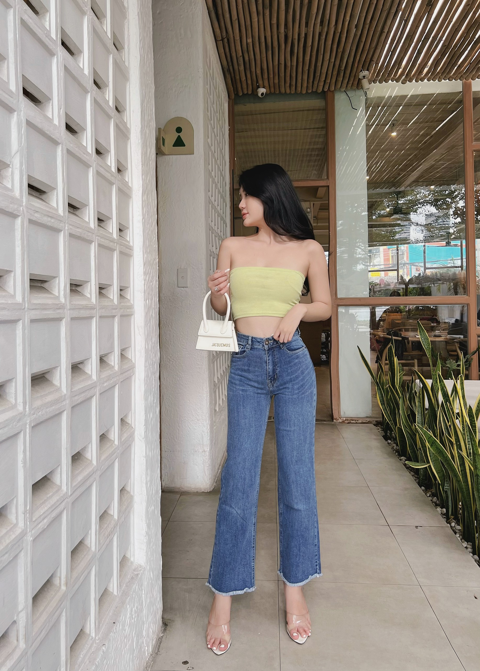 Quần suông đứng ống rộng lai tua lưng cao HQJeans thiết kê HQ97