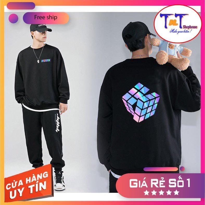 AS09 Áo Sweater Rubik Phản Quang Áo Nỉ Dài Tay Unisex Nam Nữ Freesize Dưới 75 Kg