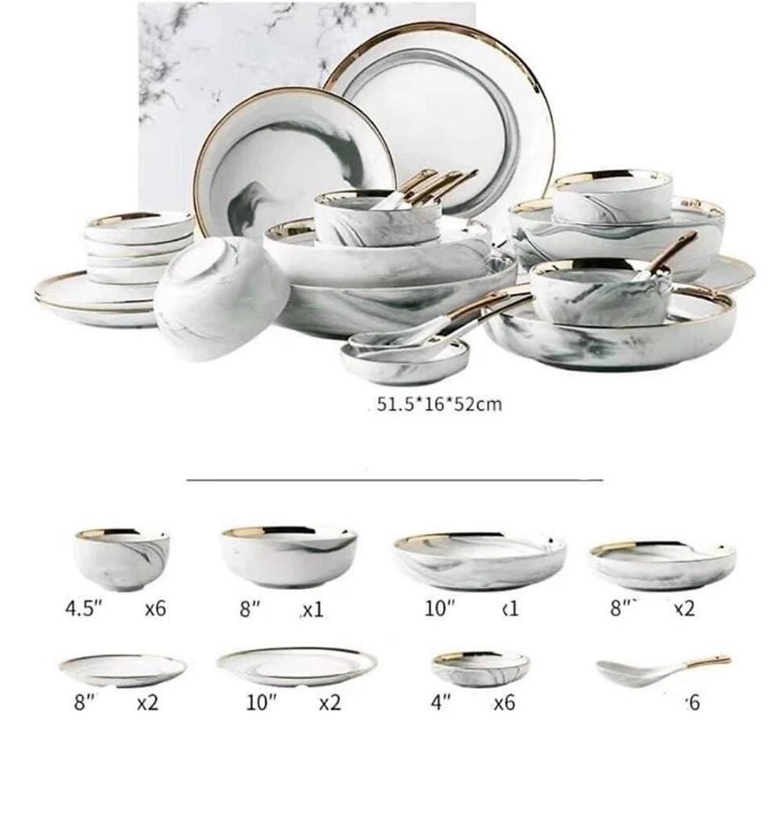 BỘ BÁT ĐĨA PHONG CÁCH BẮC ÂU BỘ 26 MÓN MẠ VÀNG CAO CẤP