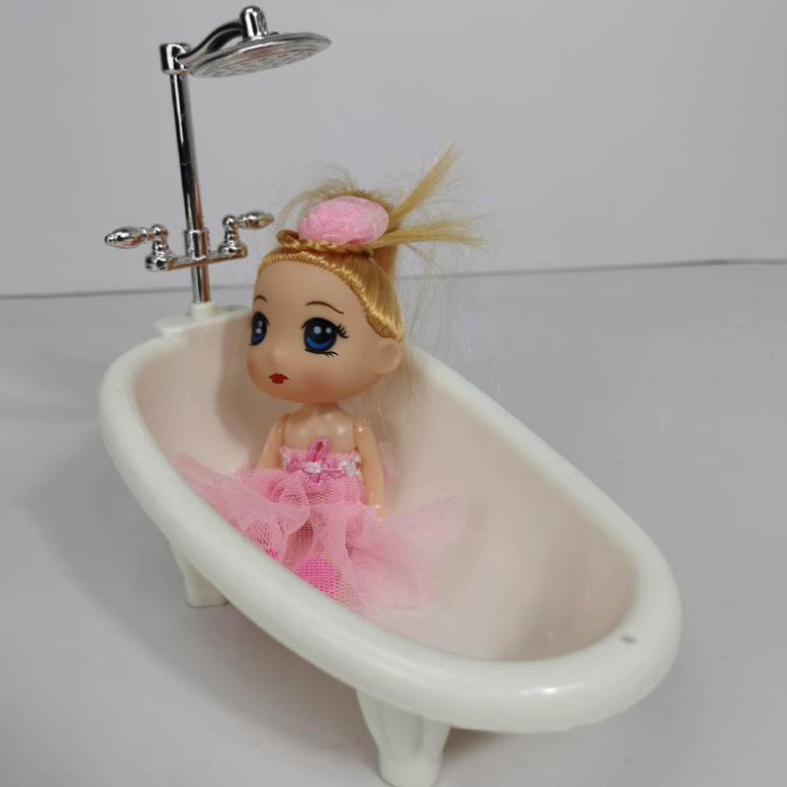 1:12 Scale Dollhouse Simulation Bathroom Shower Accessory Bathtub and Shower Rod Model for Dolls House Decoration DIY Toy