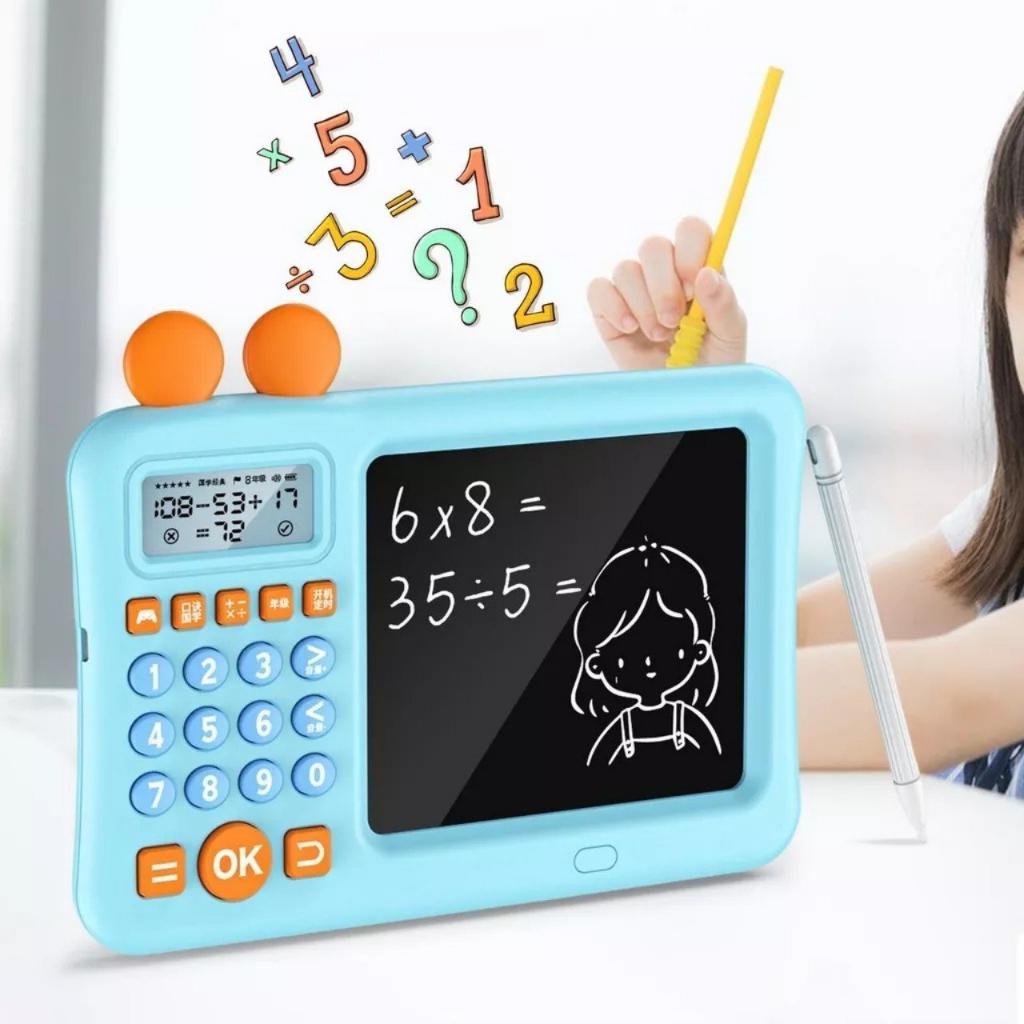 Máy tính cầm tay kèm bảng viết xóa LCD luyện tập toán công cụ giáo dục sớm cho bé