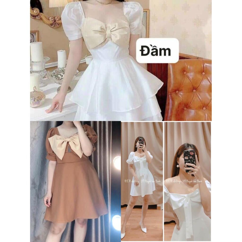 ĐẦM XÒE PHỐI NƠ TRƯỚC NGỰC TAY PHỒNG GIÁ 370