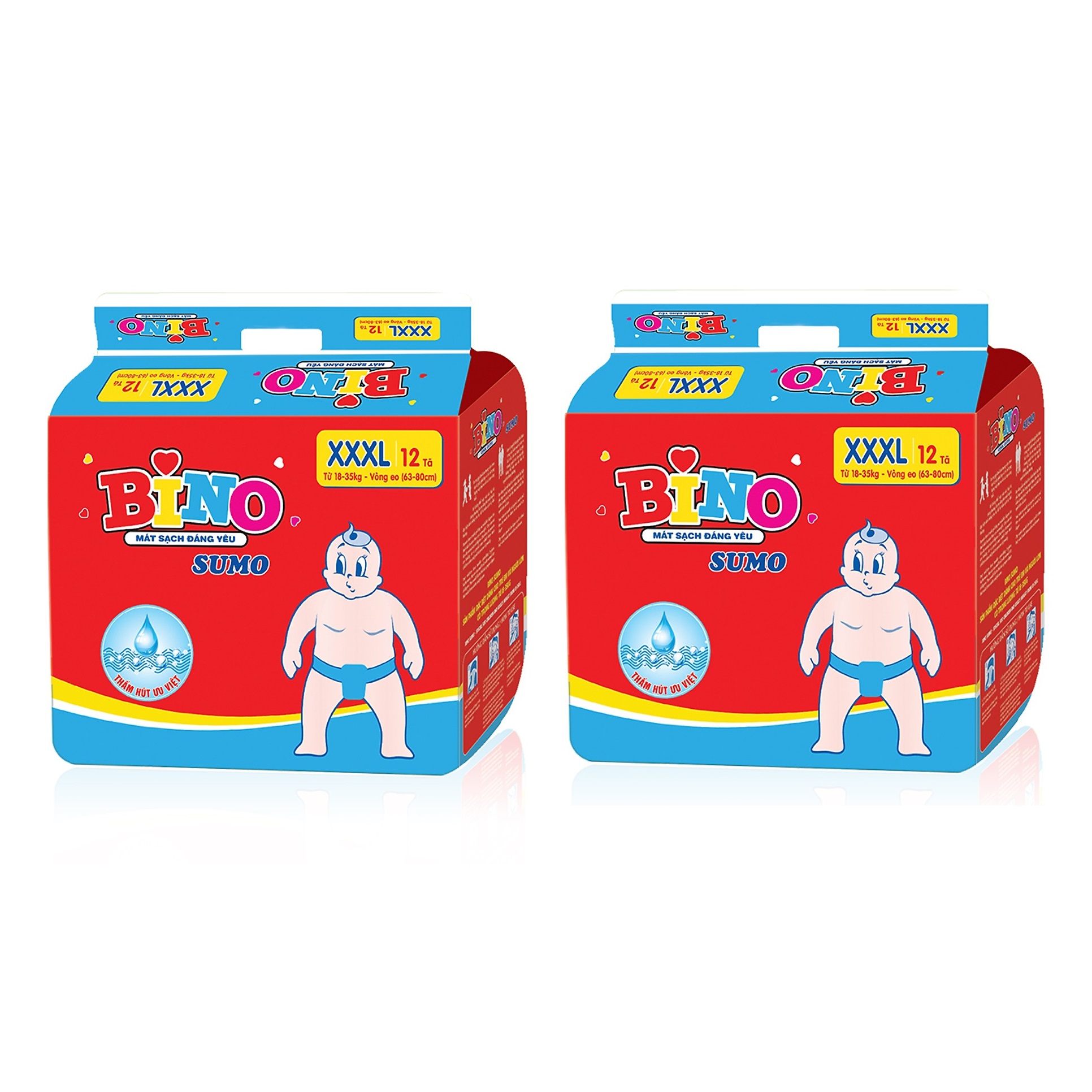 Combo 2 gói tã dán bino sumo siêu thấm hút công nghệ nhật bản ( 18-35kg ) vòng eo 63cm-80cm