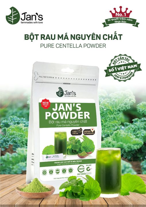 Bột Rau Má Nguyên Chất Sấy Lạnh Jan's Túi 60gr - Giúp Mát Gan, Thanh Lọc Cơ Thể, Hỗ Trợ Giảm Cân Giảm Mụn, Làm Đẹp Da