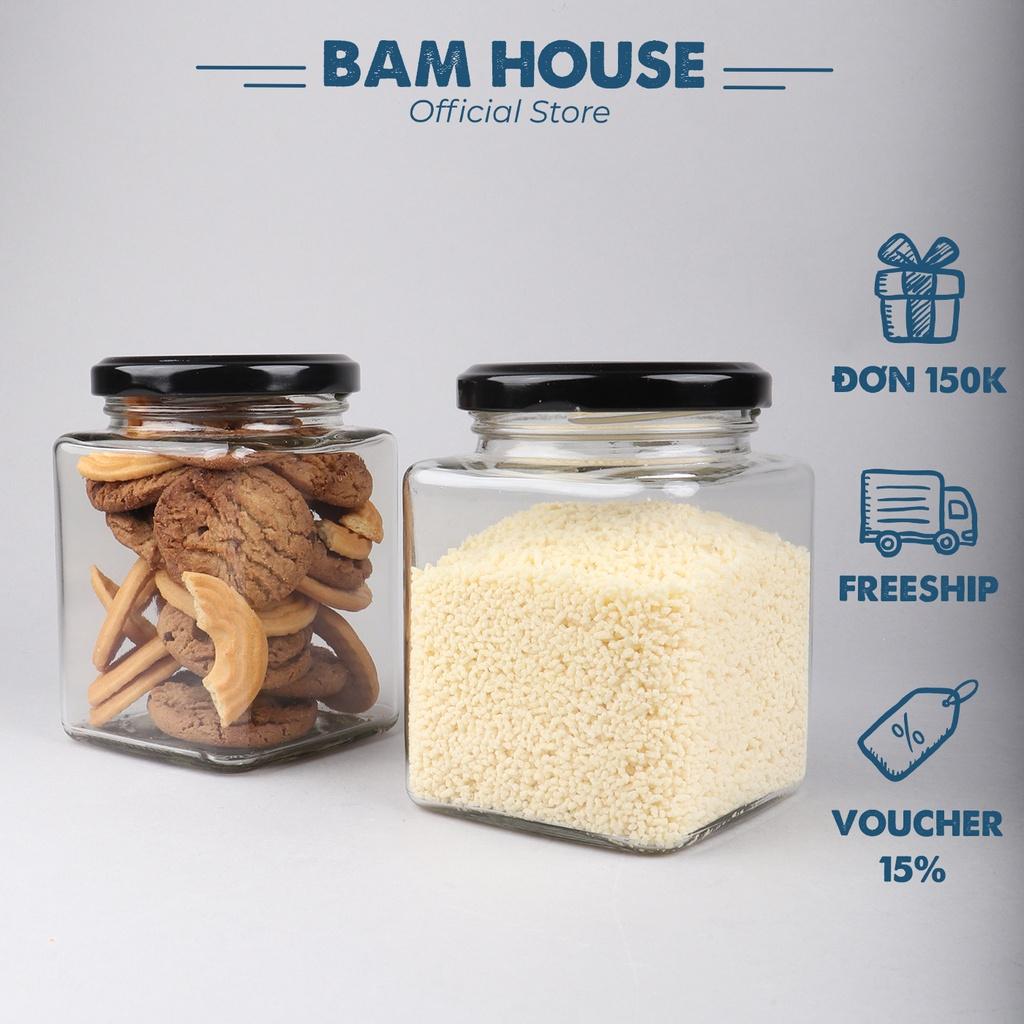 Hủ thuỷ tinh vuông 400ml Bam House có nắp nhôm giúp bảo quản gia vị và thực phẩm tốt cao cấp HV01 - Gia dụng bếp