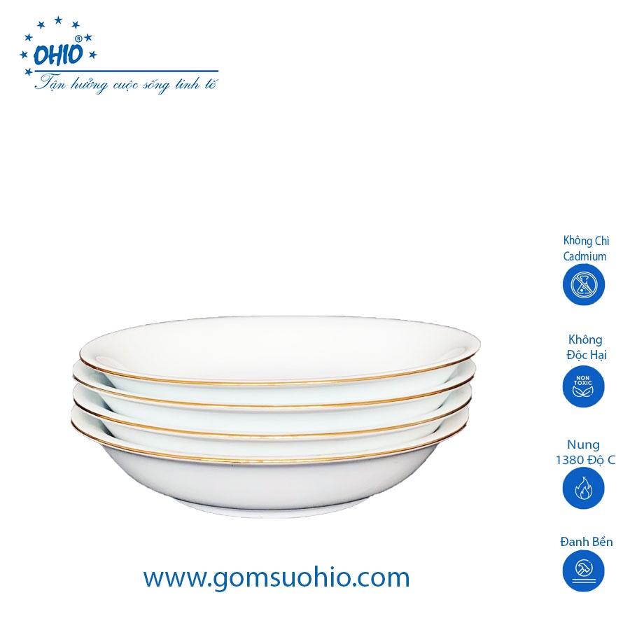 Đĩa Sâu Ảo 21cm Sứ Trắng Viền Kim OHIO