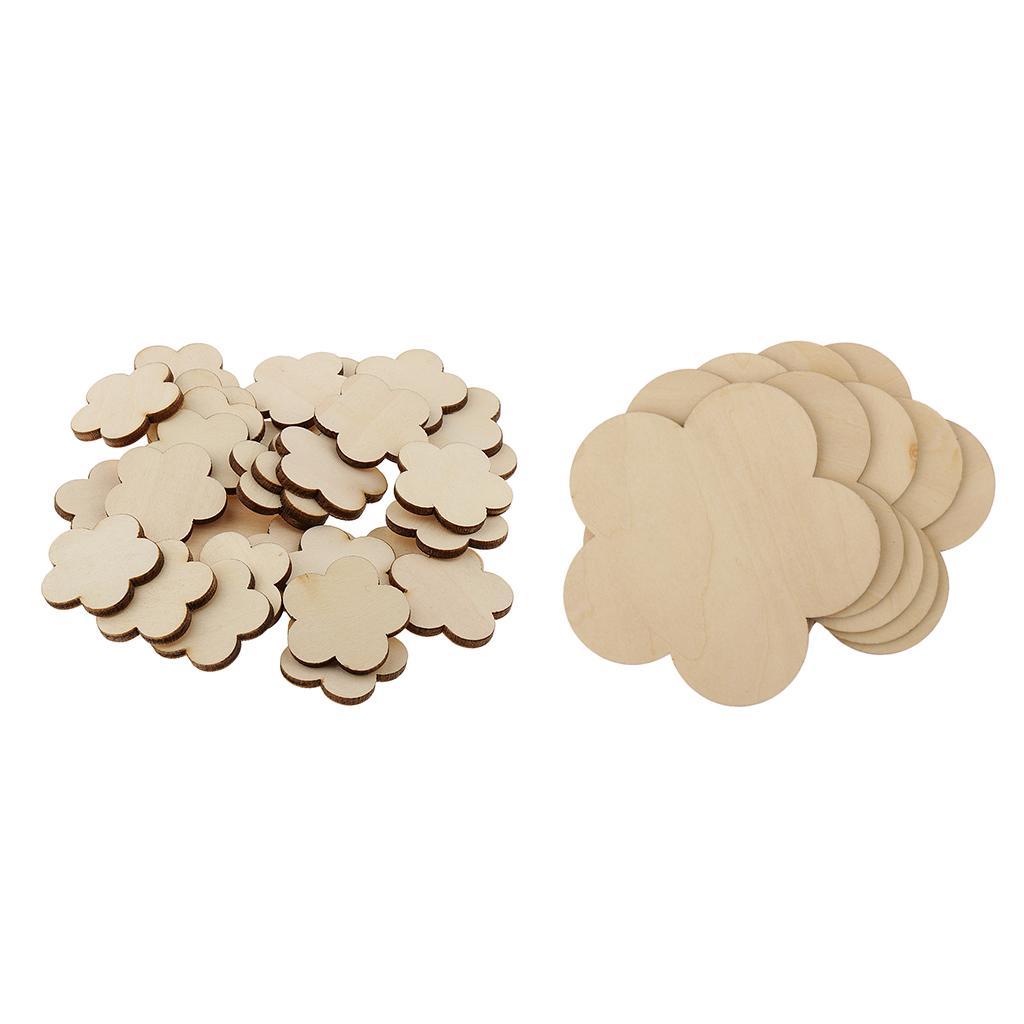 35x Flower Shape MDF Blank Wooden Plaque for Model Building Craft 30/100mm