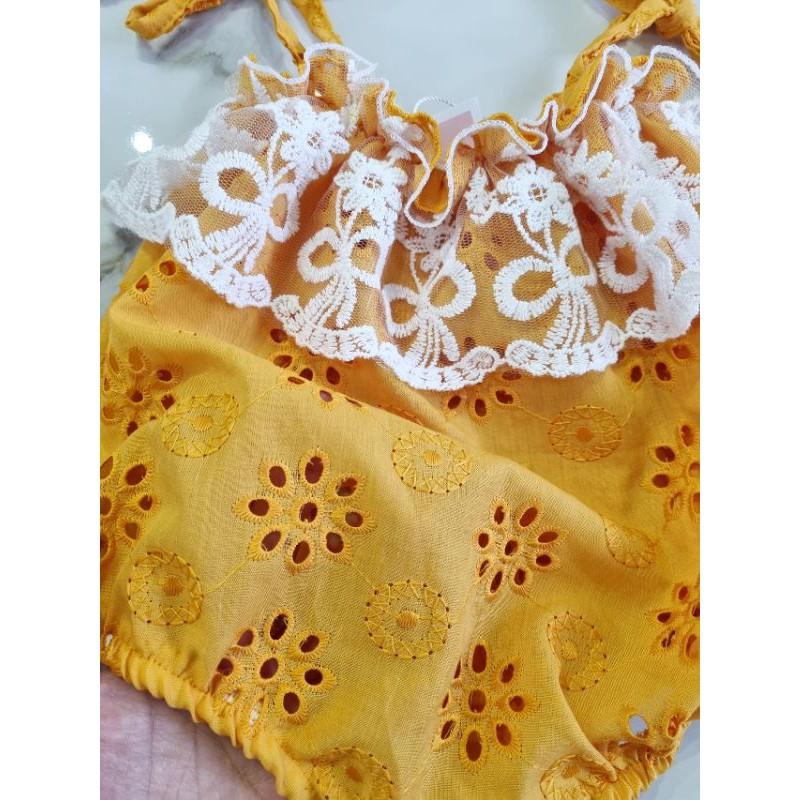 Combo 3 món body 2 dây vàng kèm nơ và bao chân cho bé siêu dễ thương luôn ạ