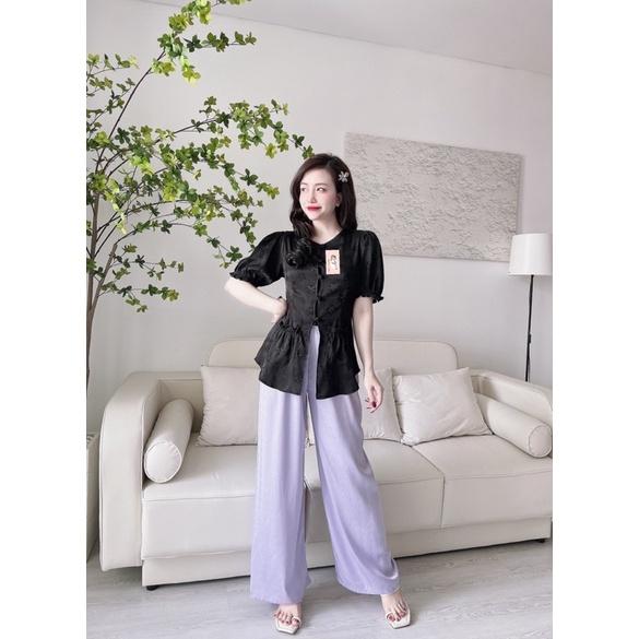 Đồ Bộ Mặc Nhà Nữ - Bộ Gấm cao cấp nút bọc, Quần suông, Freesize 40-60kg, tuỳ chiều cao - HÌNH SÀN CHỤP THẬT