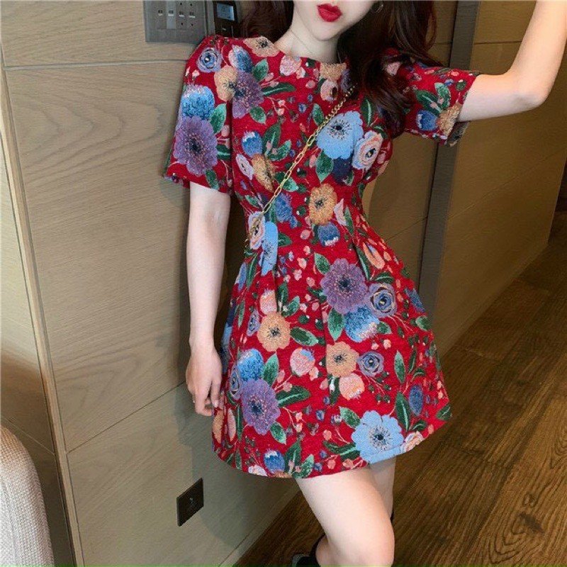 Đầm nữ dáng A hoa đào sắc màu DN557