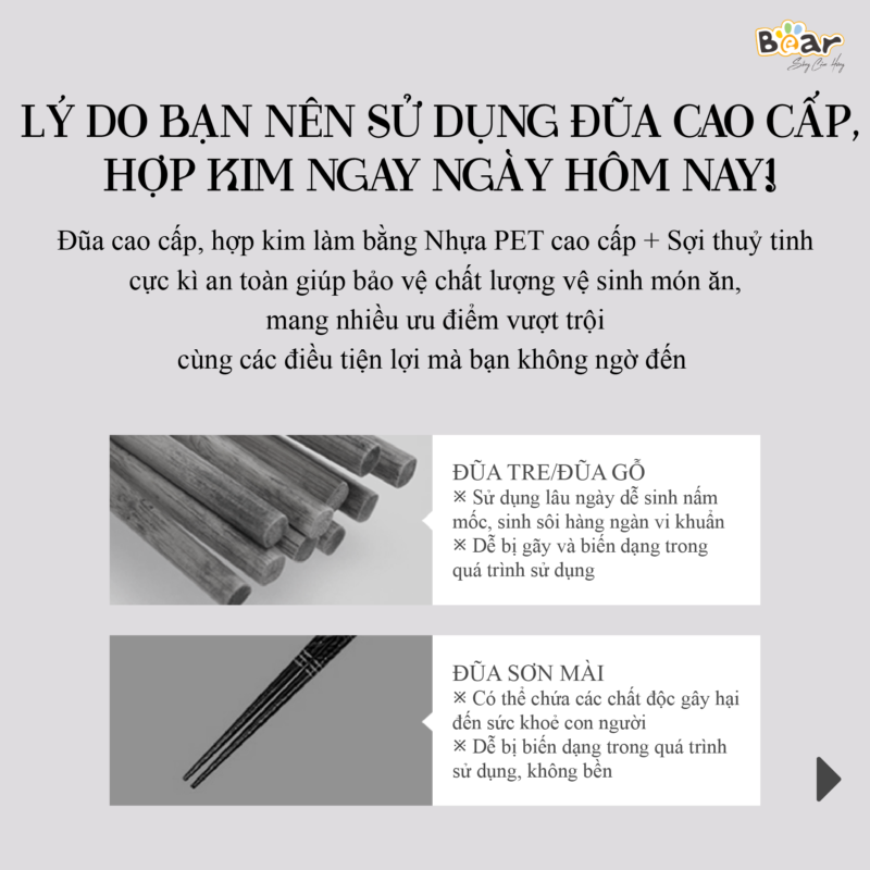 Bộ Đũa Ăn 6 Đôi Kháng Khuẩn Sợi Thủy Tinh Ion Bạc Cao Cấp BEAR CX-E0102, Thiết Kế 5 Đôi Khác Biệt - Hàng Chính Hãng