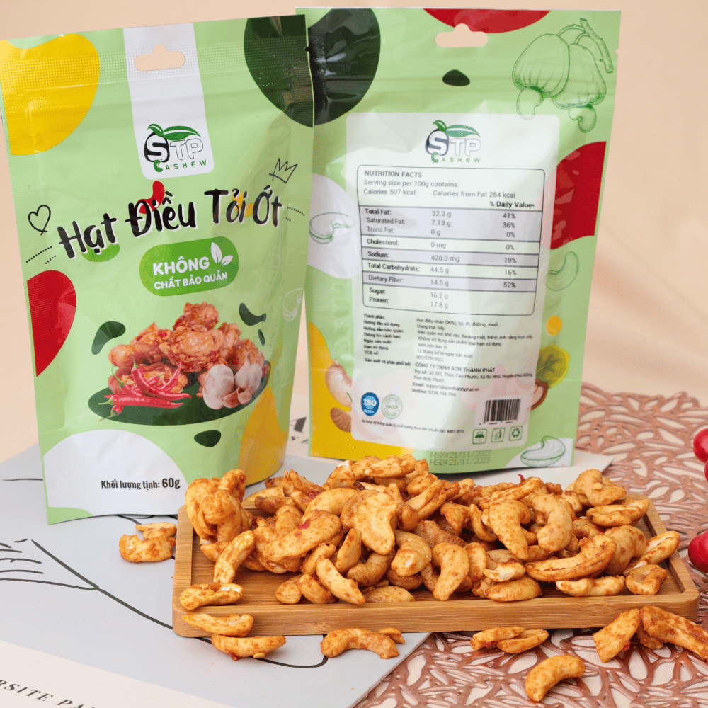 Hạt Điều Tỏi Ớt STP Food Túi Zip 60gr – Hạt Điều Thơm Ngon, Giòn Béo, Giàu Chất Dinh Dưỡng, Rất Tốt Cho Sức Khỏe