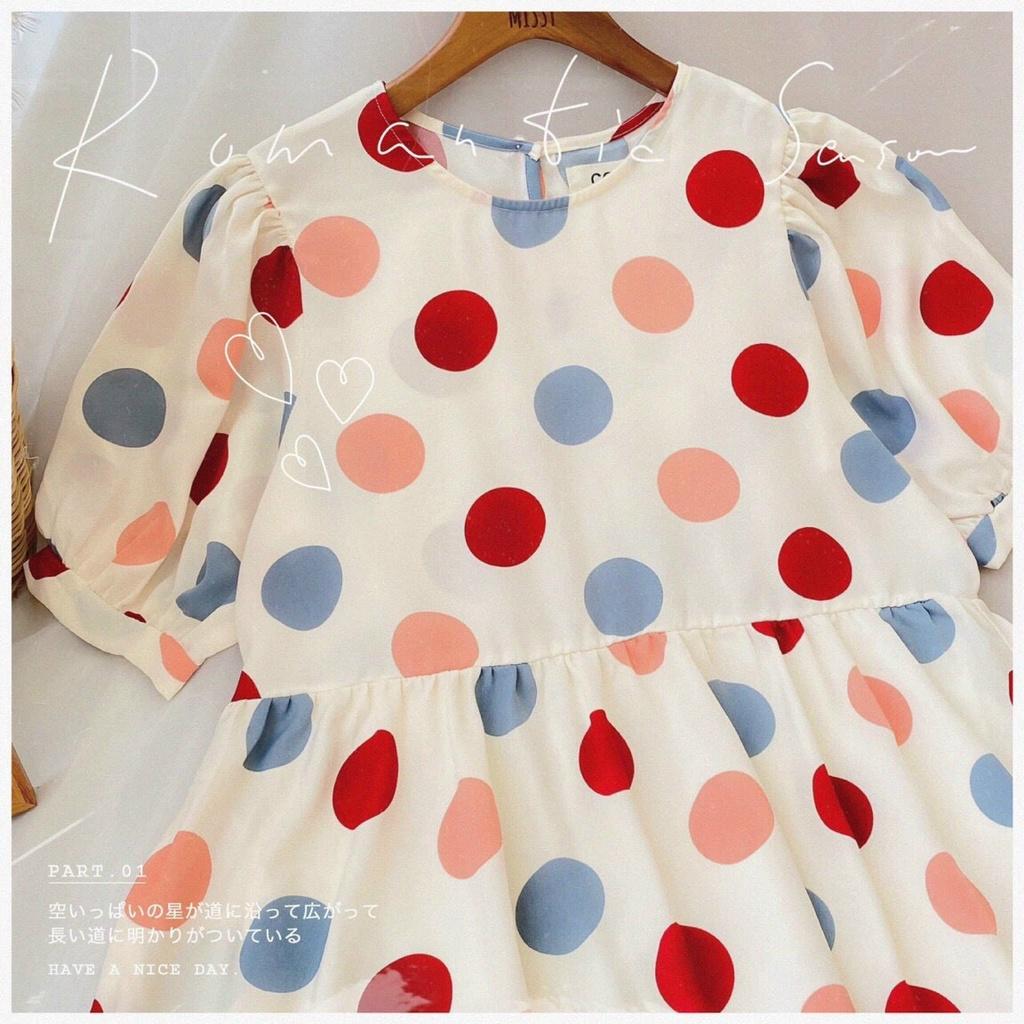 Đầm babydoll họa tiết chấm bi dễ thương cho nàng đi chơi