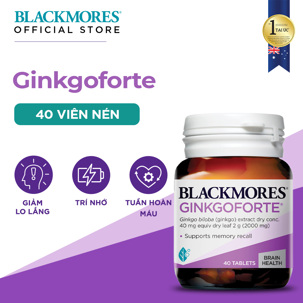 Viên Uống Hỗ Trợ Tuần Hoàn Máu Não Blackmores Ginkgoforte Lọ 40 Viên