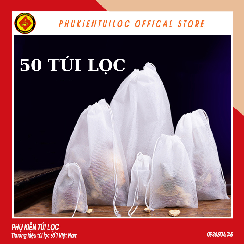 COMBO 100 TÚI LỌC TRÀ, CAFE, THẢO DƯỢC, NẤU ĂN... VẢI KHÔNG DỆT CÓ DÂY RÚT 13X18CM