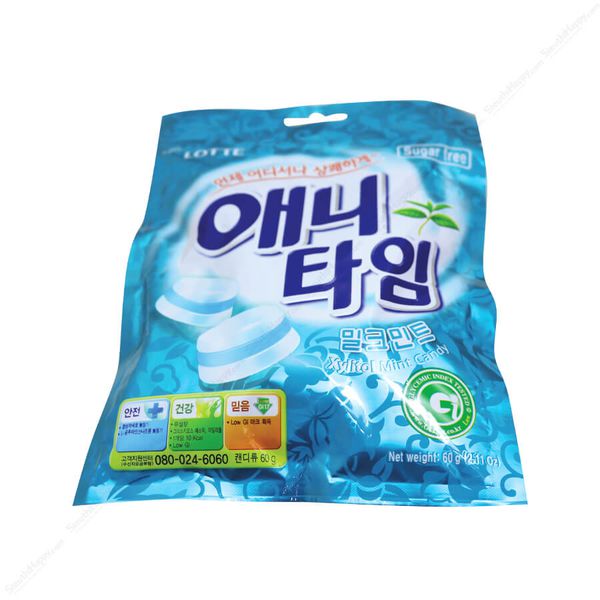 Combo 6 gói Kẹo bạc hà xylitol Lotte Anytime 60gr (Sugar free)