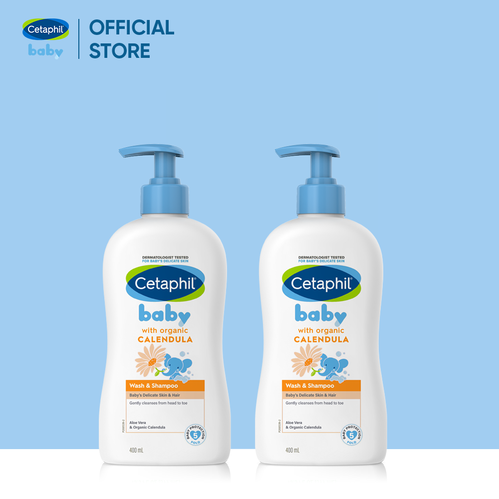 Combo 2 Sữa tắm gội dịu lành cho bé Cetaphil Baby Wash & Shampoo with Organic Calendula 400ml/chai