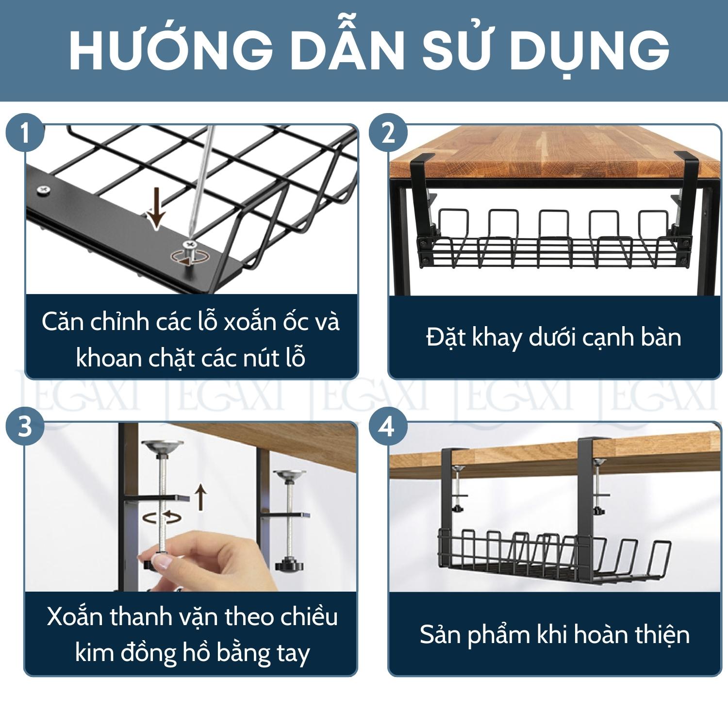 Khay đỡ ổ điện dây điện gắn dưới bàn kệ bằng kim loại thép không cần đục lỗ 38.5x13x16cm Legaxi