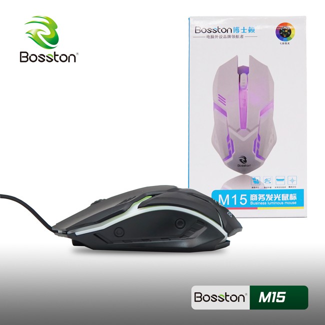 Chuột có dây USB Bosston LED M15 - Hàng chính hãng - Màu ngẫu nhiên