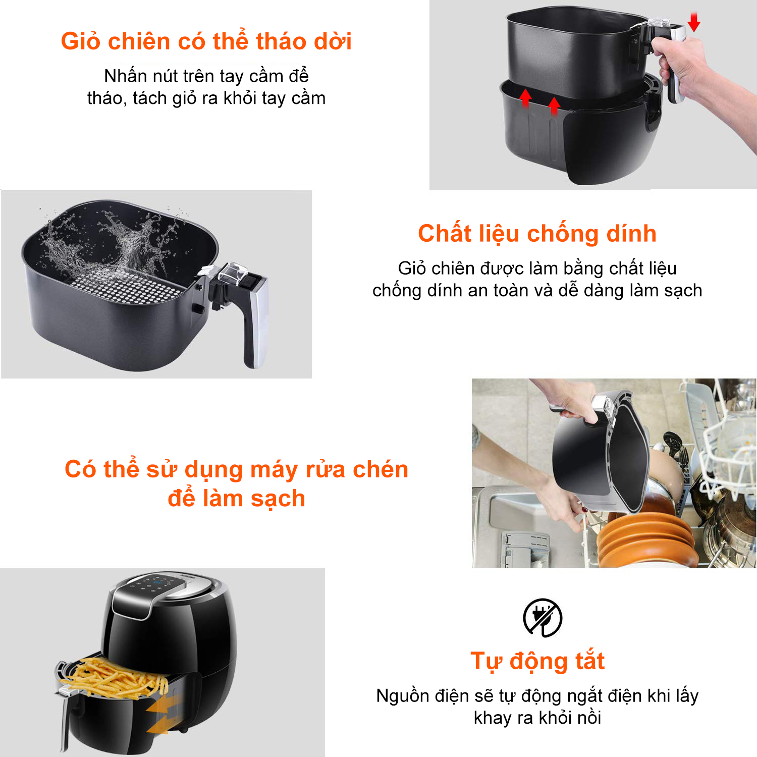 Nồi chiên không dầu điện tử Mishio MK165 5.5L - Màu trắng - Hàng chính hãng