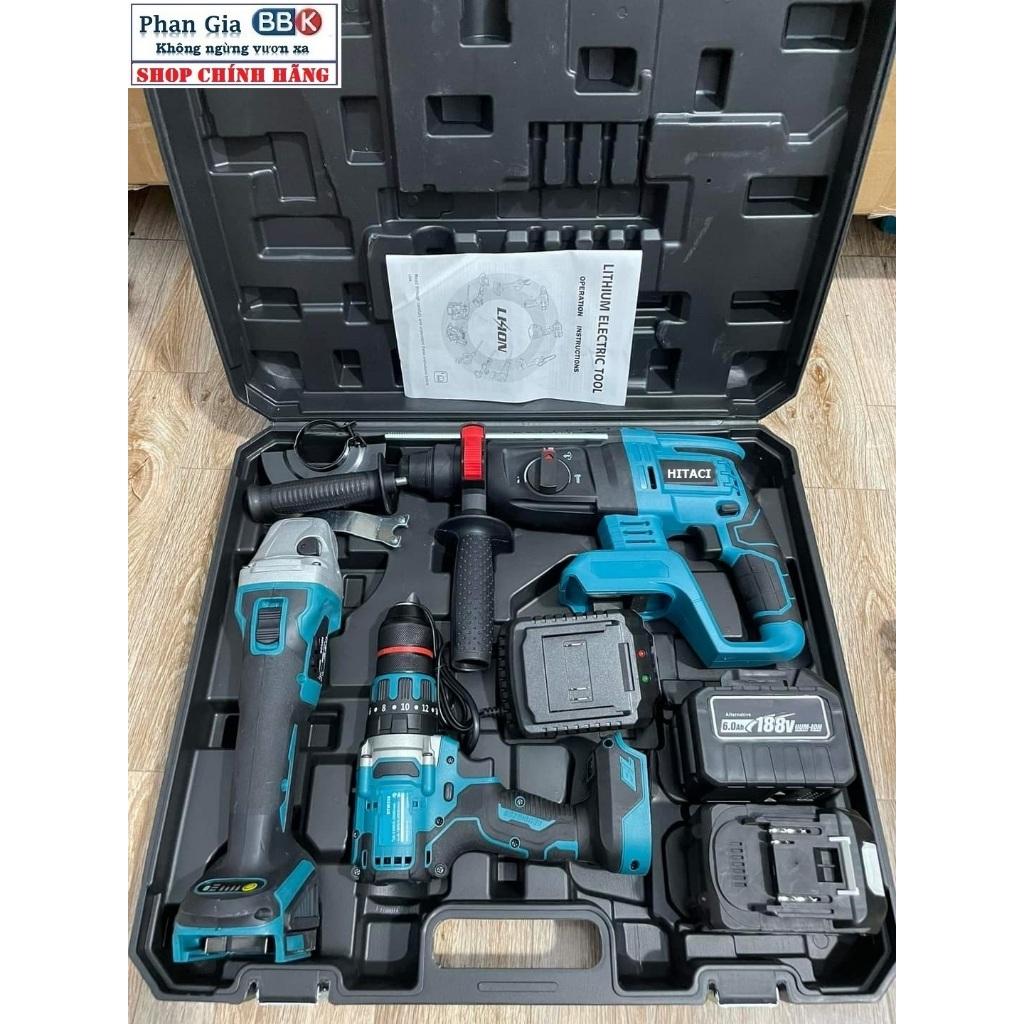 [LOẠI 1] Bộ Combo 3 Máy Gồm Máy Khoan Đục Bê Tông, Máy Mài Và Máy Chuyên Vít Dùng Pin 199V 15 Cell Máy Khoan Siêu Khỏe