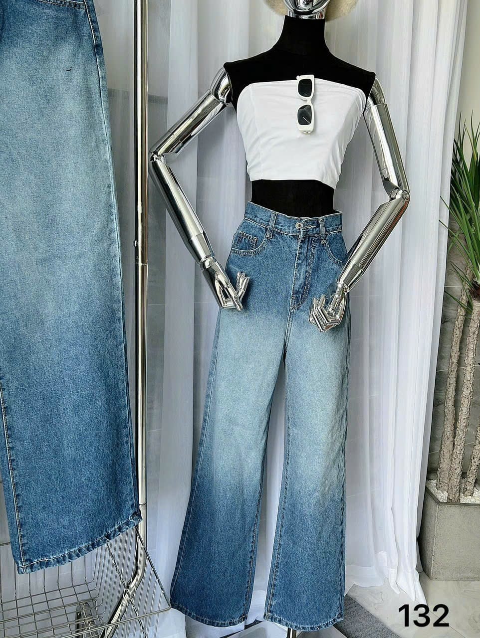 Quần jean nữ, quần baggy jean nữ ống suông lưng cao loang màu thời trang