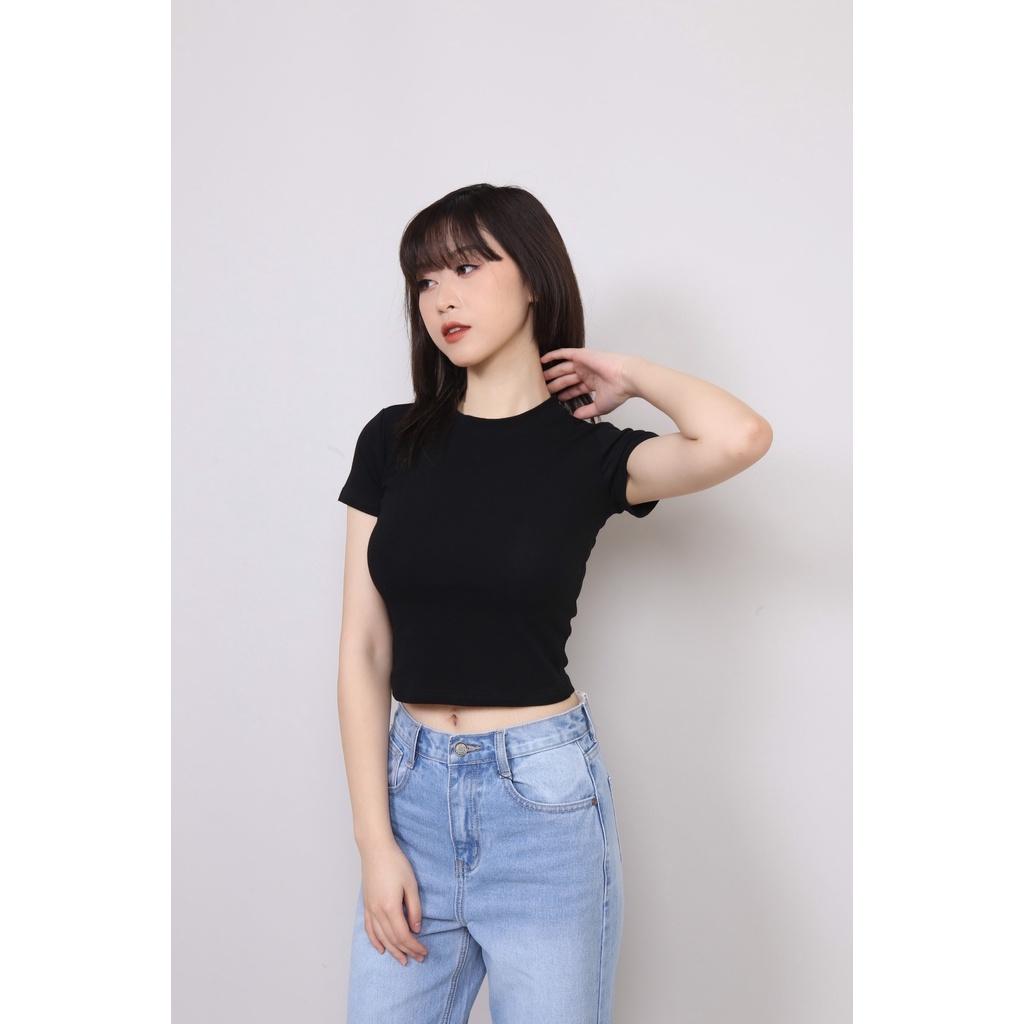 Áo Thun Nữ Croptop Cổ Tròn Dáng Ôm, Áo T-shirt Nữ Cổ Tròn Ôm Body CT Women