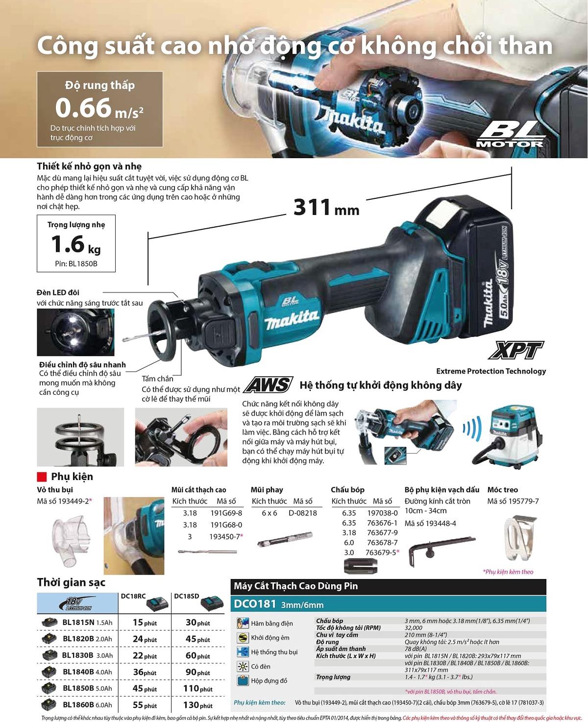 MÁY CẮT THẠCH CAO DÙNG PIN 18V MAKITA DCO181RTJ - HÀNG CHÍNH HÃNG