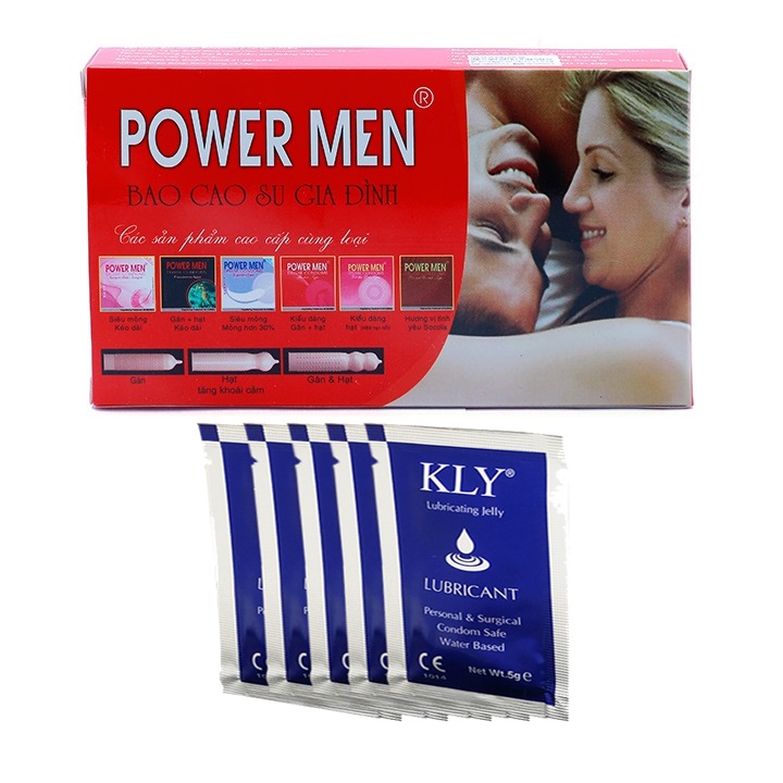 Bao Cao Su Powermen Gia Đình Mỏng Trơn 12 Cái và 5 Gói Gel Bôi Trơn KLY 5ml