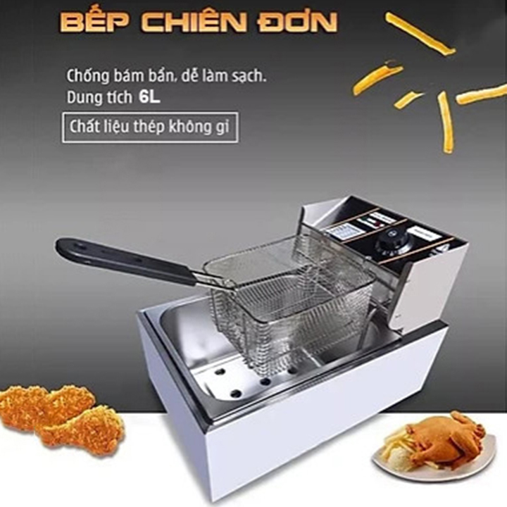 Bếp chiên nhúng điện cao cấp dung tích 6 lít chuyên đồ ăn nhanh-Hàng Chính Hãng