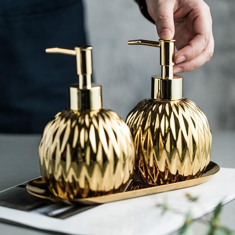 Bình Đựng Xà Phòng Vân Cẩm Thạch Decor Nhà Tắm, Chai Sứ Đựng Dầu Gội Sữa Tắm 400ml Gốm Xứ Cao Cấp
