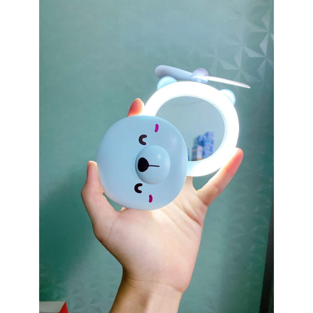 Quạt cầm tay mini Hình Heo có gương và đèn led selfie siêu dễ thương