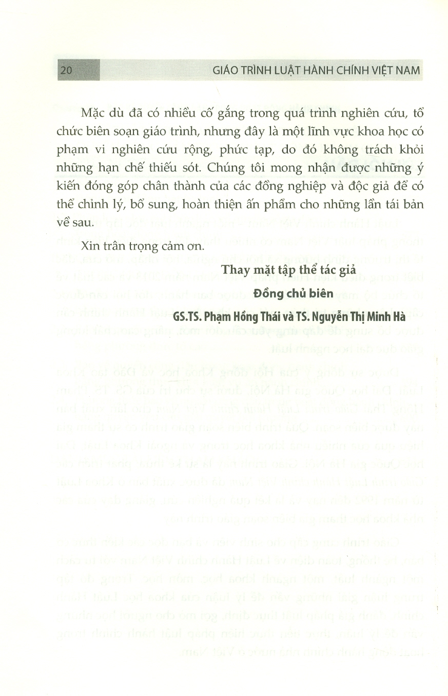 Giáo Trình Luật Hành Chính Việt Nam - GS. TS. Phạm Hồng Thái, TS. Nguyễn Minh Hà - Tái bản - (bìa mềm)