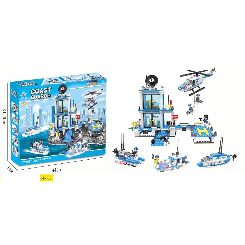 Bộ Nhiều Chi Tiết Lắp ráp Ghép Hình Trụ Sở CẢNH SÁT BIỂN POLICE SEA, Hàng Cao Cấp, 645 Chi tiết A328
