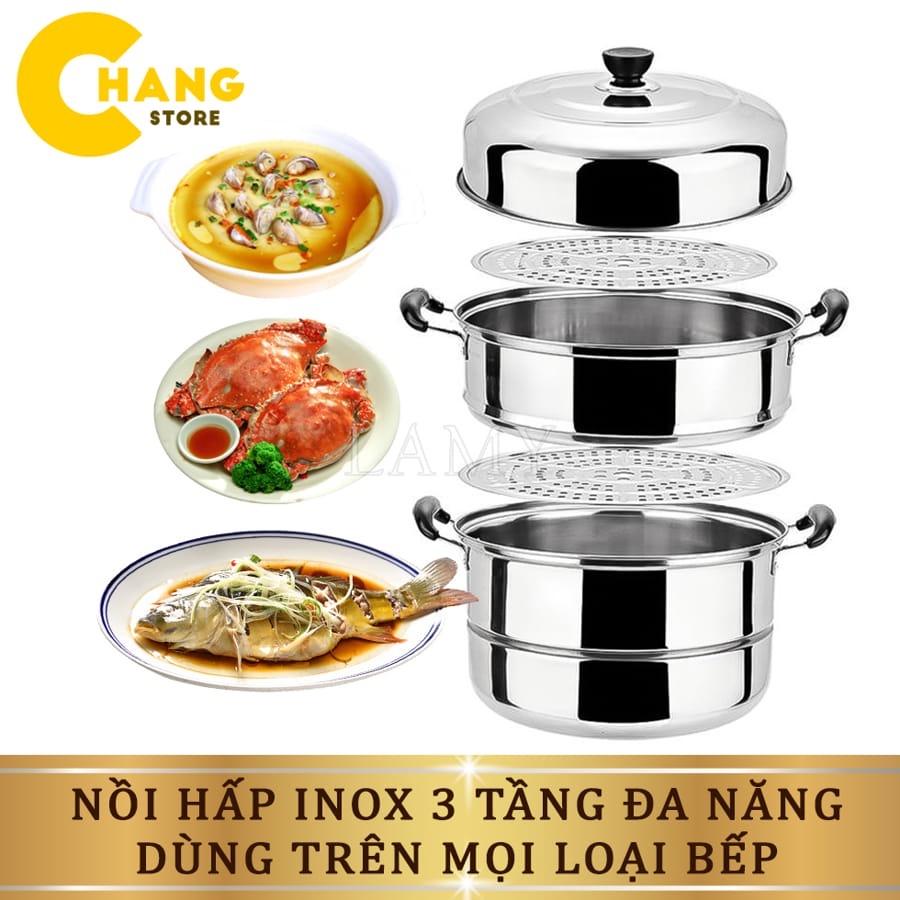 Nồi Hấp Inox Đa Năng 3 TẦNG 28CM Dùng Cho Cả Bếp Từ Và Bếp Ga Thiết Kế Hiện Đại Tiện Dụng