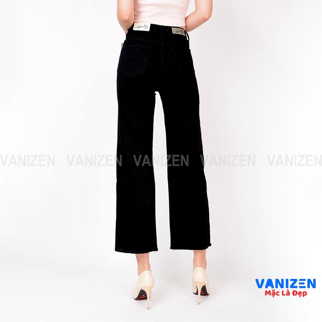 Quần jean nữ ống suông rộng đẹp lưng cao cạp cao đen trơn hàng hiệu cao cấp mã 05.6 VANIZEN