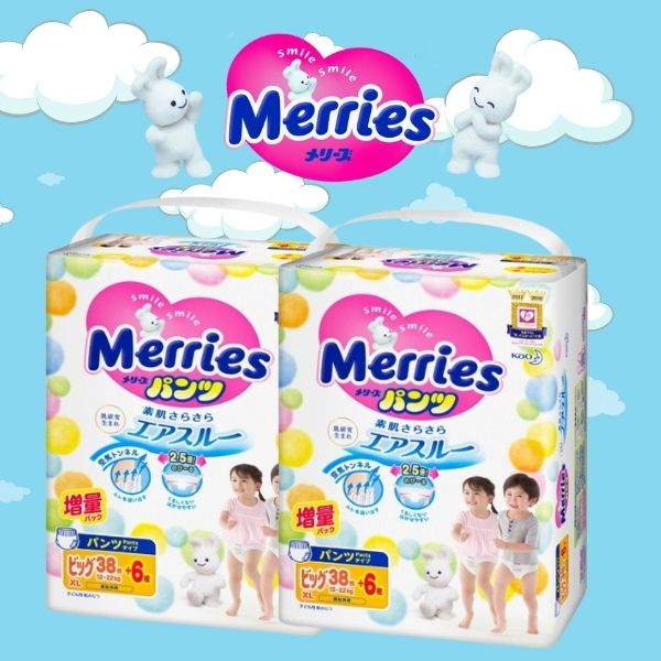 Combo 2 Tã/bỉm quần Merries size XL - 38 + 6 miếng (Cho bé 12 - 22kg)