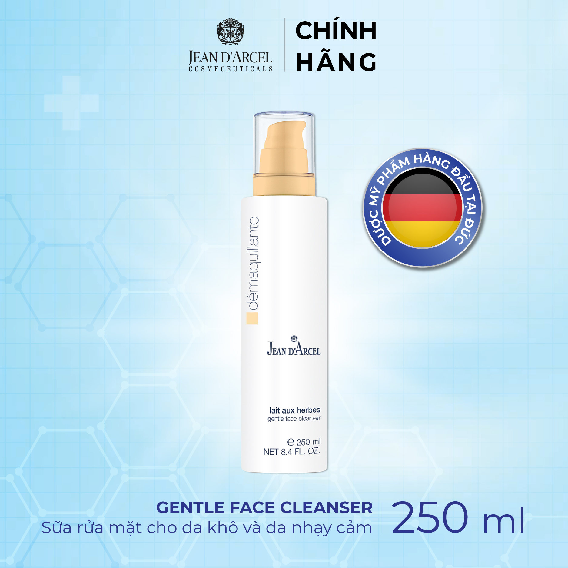 J05 Sữa rửa mặt cho da khô va da nhạy cảm Demarquillante - Gentle Face Cleanser 250ml - Jean d'Arcel