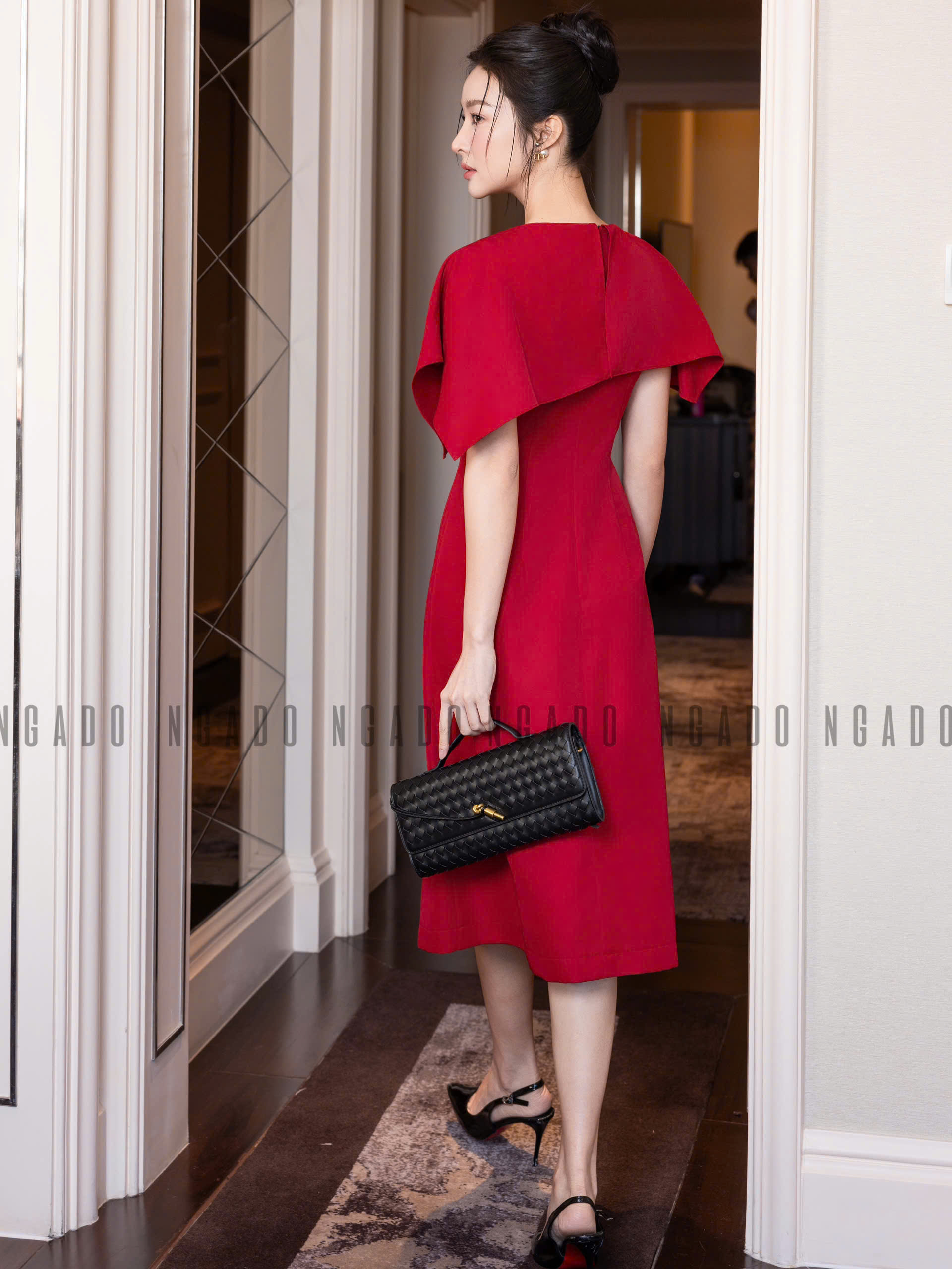 Đầm đỏ vạt xéo NGADO , đầm kiểu Nữ , đầm dự tiệc